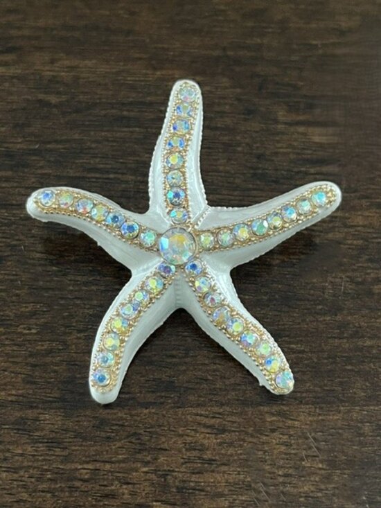Jewelry - Starfish Brooch White Enamel Rhinestone Sparkle Beachy Coastal NWOT